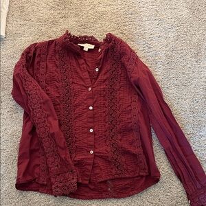 Chic Maroon Lace Detail Blouse